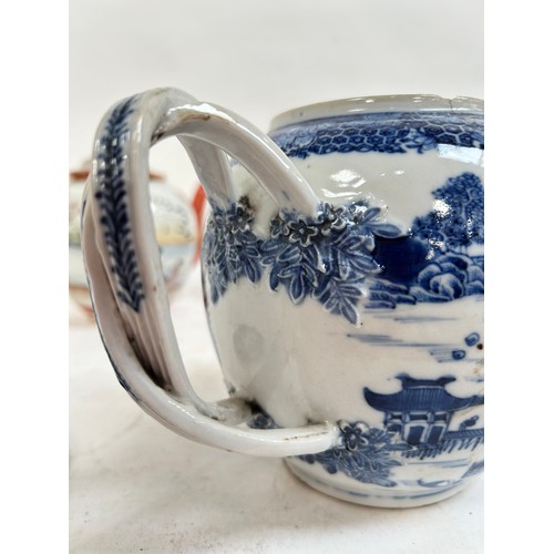 134 - A Chinese blue and white porcelain teapot, 16cm, and 2 others (3)