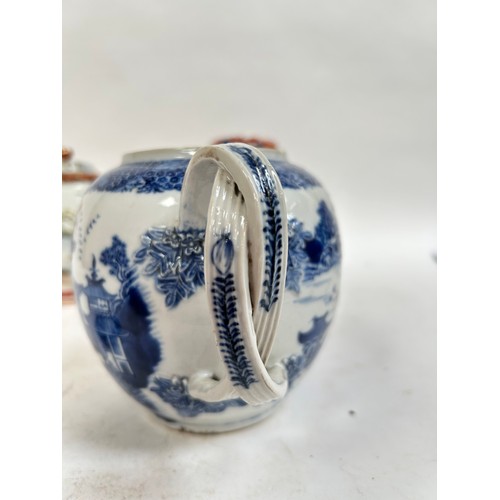 134 - A Chinese blue and white porcelain teapot, 16cm, and 2 others (3)
