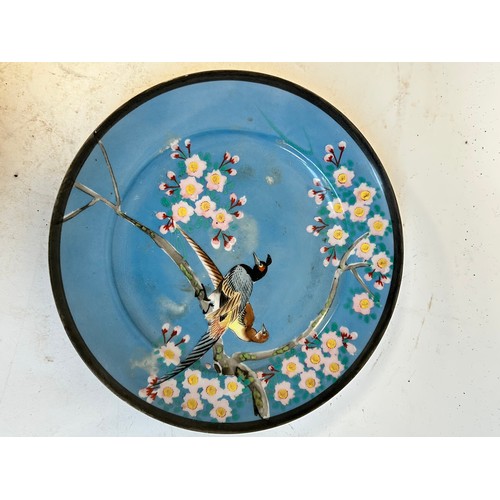 145 - A Chinese red blue and gilt decorated porcelain plate, diameter 39cm, and a Japanese blue ground pla... 