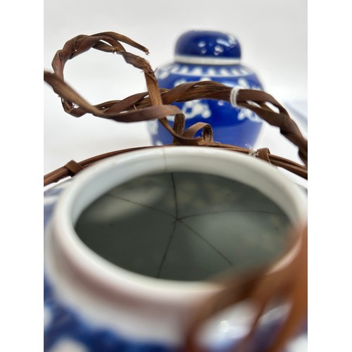 128 - 7 Chinese blue and white porcelain prunus pattern ginger jars and covers, largest 15cm