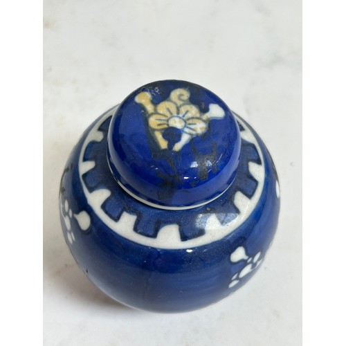 128 - 7 Chinese blue and white porcelain prunus pattern ginger jars and covers, largest 15cm