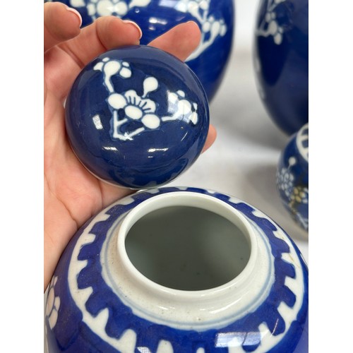 128 - 7 Chinese blue and white porcelain prunus pattern ginger jars and covers, largest 15cm