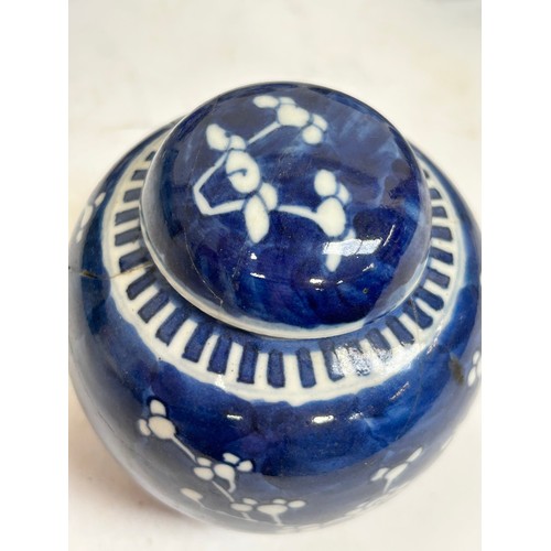 128 - 7 Chinese blue and white porcelain prunus pattern ginger jars and covers, largest 15cm