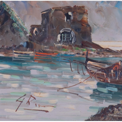 G Rizzo (Italian), harbour scene, oil on panel, 29cm x 39cm, double frame