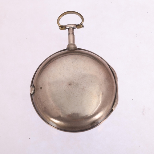1056 - A late 18th century silver pair-case open-face key-wind verge pocket watch, by William Arwen of Hudd... 