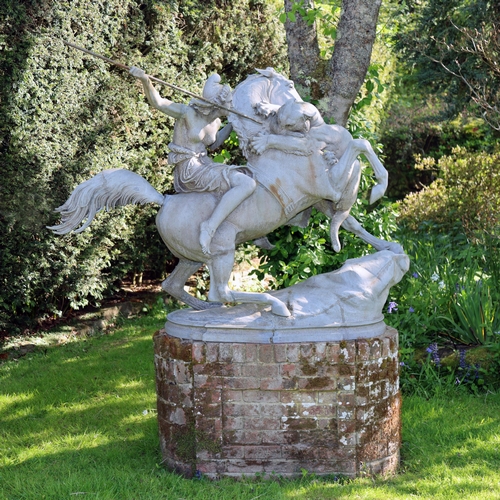 August Kiss (1802 - 1865), The Amazon With A Panther, large scale zinc sculpture, understood to have been made for the 1851 Great Exhibition, height 108cm, length approx 115cm, A/F
