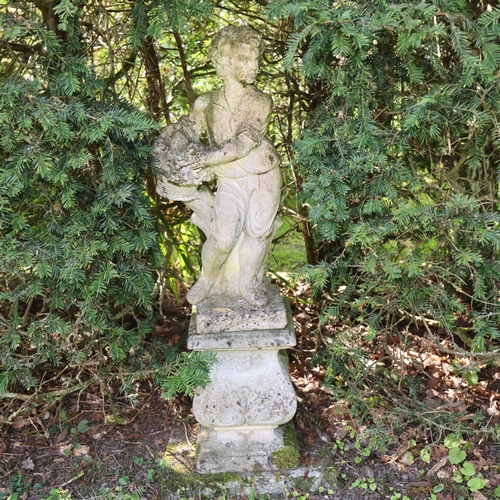 1001 - A pair of weathered concrete figures of children, on pedestal bases, overall height 113cm