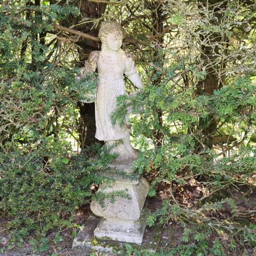 1001 - A pair of weathered concrete figures of children, on pedestal bases, overall height 113cm