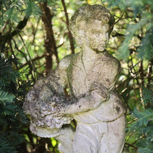 1001 - A pair of weathered concrete figures of children, on pedestal bases, overall height 113cm