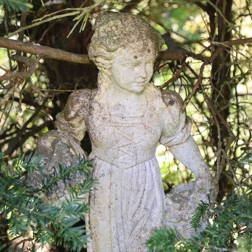 1001 - A pair of weathered concrete figures of children, on pedestal bases, overall height 113cm