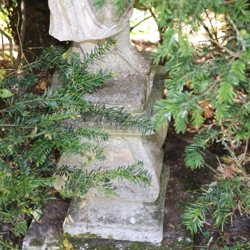 1001 - A pair of weathered concrete figures of children, on pedestal bases, overall height 113cm