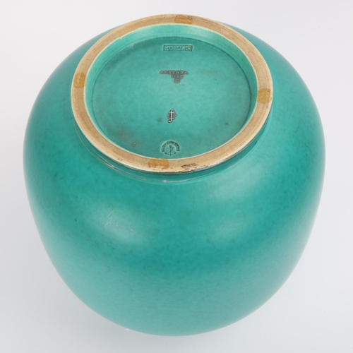 11 - Wilhelm Kage for Gustavsberg, Sweden, a ceramic Argenta vase, decorated in silver alloy with a large... 