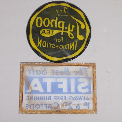 36 - 2 vintage glass advertising signs, SIFTA salt and Ty-Phoo tea, longest 25.5cm