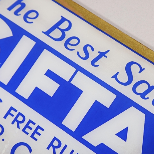 36 - 2 vintage glass advertising signs, SIFTA salt and Ty-Phoo tea, longest 25.5cm