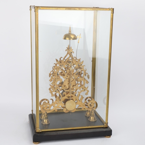 301 - A 19th century brass skeleton clock with enamel numerals, brass single fusee chain driven 8-day move... 