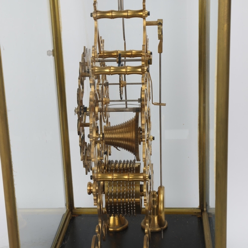 301 - A 19th century brass skeleton clock with enamel numerals, brass single fusee chain driven 8-day move... 