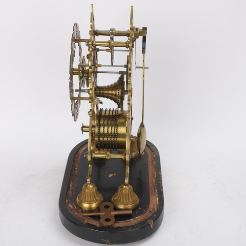 302 - A 19th century brass skeleton clock, pierced steel chapter ring with brass single fusee chain driven... 