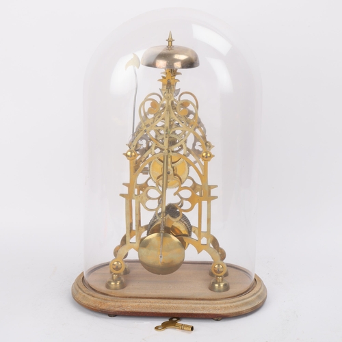 303 - A 19th century brass skeleton clock, pierced steel chapter ring with brass single fusee chain driven... 