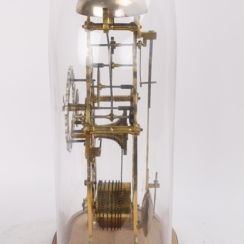 303 - A 19th century brass skeleton clock, pierced steel chapter ring with brass single fusee chain driven... 