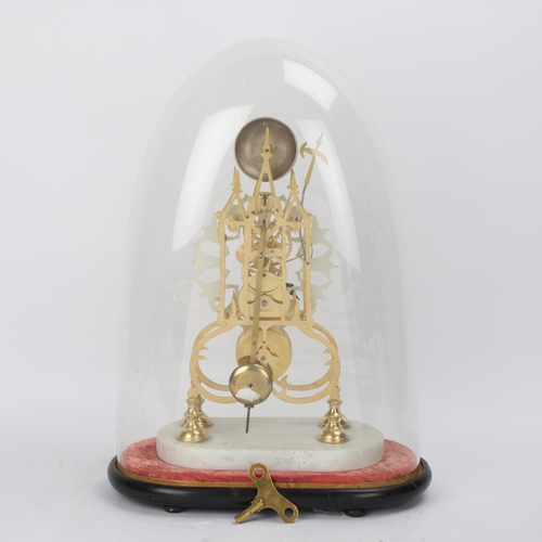 304 - A 19th century brass skeleton clock, painted metal chapter ring with brass single fusee 8-day moveme... 