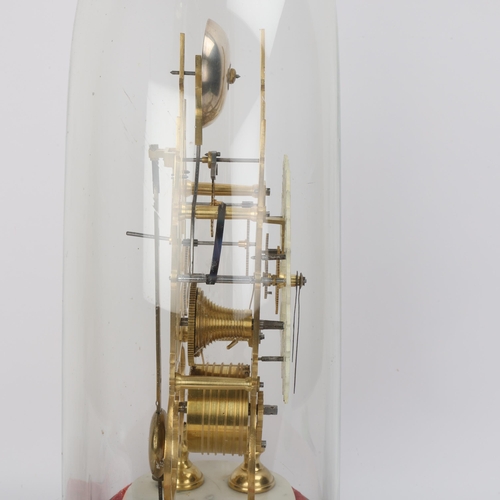 304 - A 19th century brass skeleton clock, painted metal chapter ring with brass single fusee 8-day moveme... 