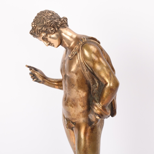 313 - Benedetto Boschetti (1820 - 1860), Grand Tour gilt-bronze figure of Narcissus, signed on base, heigh... 
