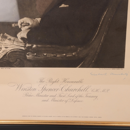 315 - The Right Honourable Winston Spencer-Churchill CH MP, Second World War Period signed lithograph port... 