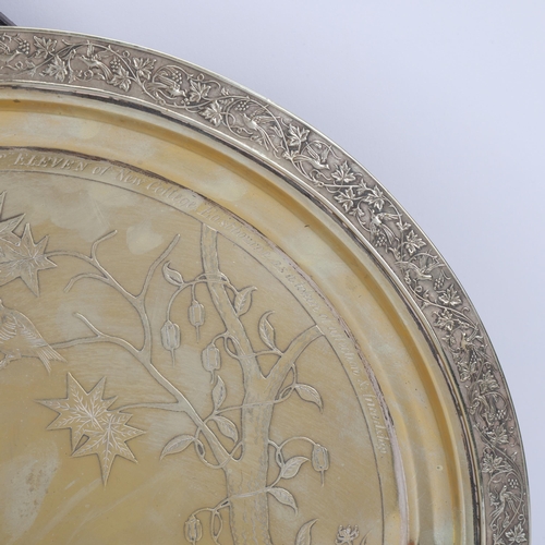 317 - A good quality Victorian Aesthetic Movement silver plated presentation salver, Johnson & Co of Birmi... 