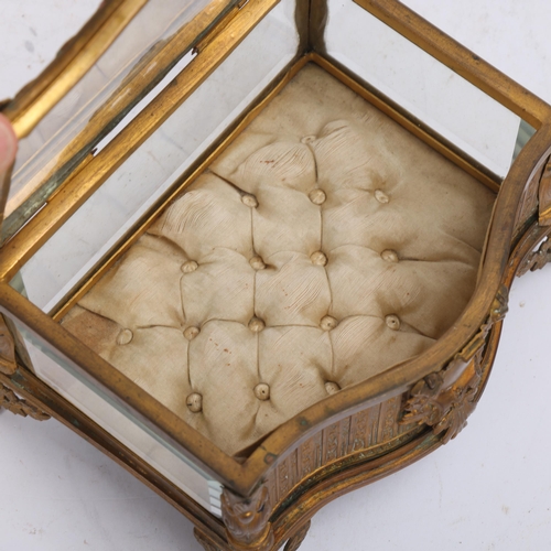 318 - A 19th century French gilt-bronze vitrine casket, champleve enamel decorated lid with serpentine fro... 