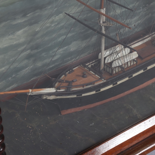 326 - An early 19th century model of a 3-masted sailing ship, possibly a whaler, housed in very unusual ma... 