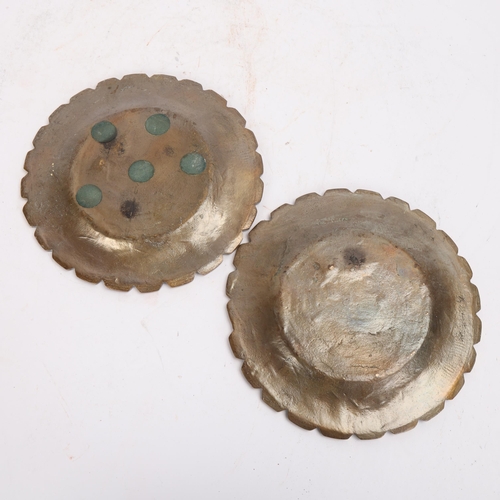 332 - A pair of relief cast bronze plaques, with Classical figure panels, diameter 19cm