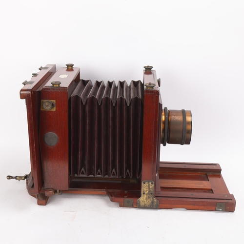 337 - A 19th century 10x8 wet plate mahogany tailboard camera, by R W Thomas of Pall Mall London, with Ald... 