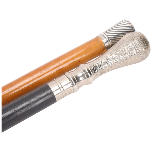 341 - A Malacca walking cane with spiral twist silver top, hallmarks London 1912, together with an Indian ... 