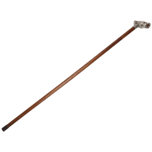 347 - A late Victorian novelty walking cane, with silver owl pommander handle set with glass eyes, and mah... 