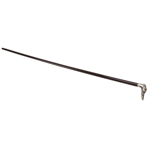 350 - A silver and coromandel walking cane, with Greyhound head handle and glass eyes, hallmarks JH London... 