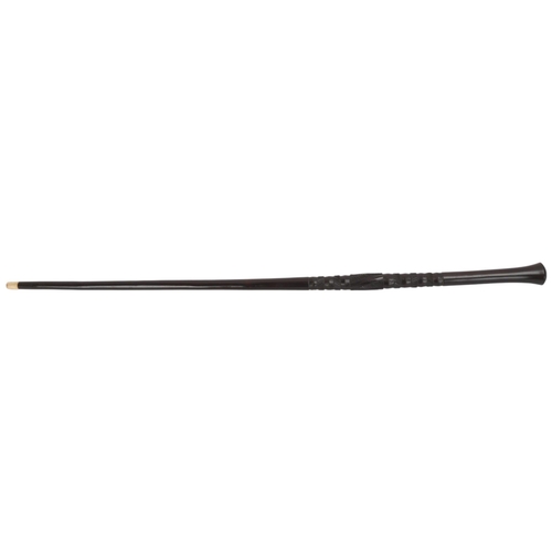 352 - A carved hardwood cane, with geometric decoration and bone ferrule