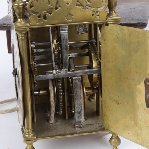305 - A 17th century brass lantern clock, by John Greenhill of Maidstone, circa 1680, horizontal balance w... 