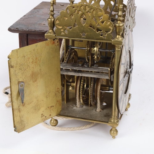 305 - A 17th century brass lantern clock, by John Greenhill of Maidstone, circa 1680, horizontal balance w... 