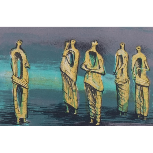 Henry Moore, Standing Figures, auto lithograph plastic plate experimental work, first state 1950, image 14cm x 20cm
