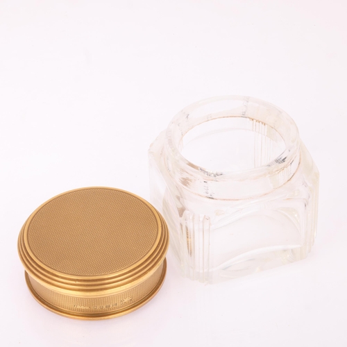 1124 - ASPREY - an Art Deco 18ct gold mounted glass 8-piece dressing table toilet jar set, London 1929, com... 