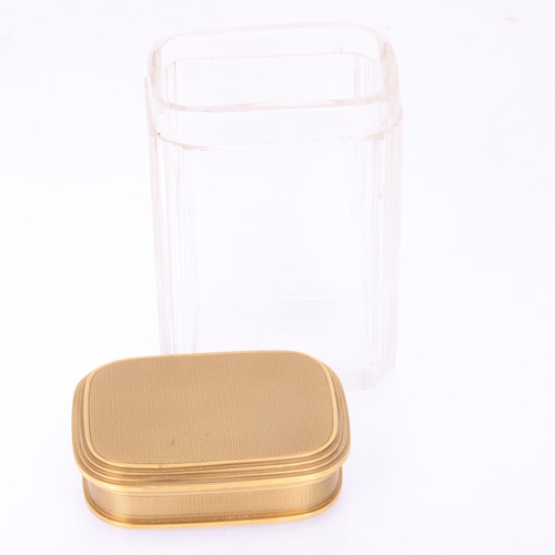 1124 - ASPREY - an Art Deco 18ct gold mounted glass 8-piece dressing table toilet jar set, London 1929, com... 