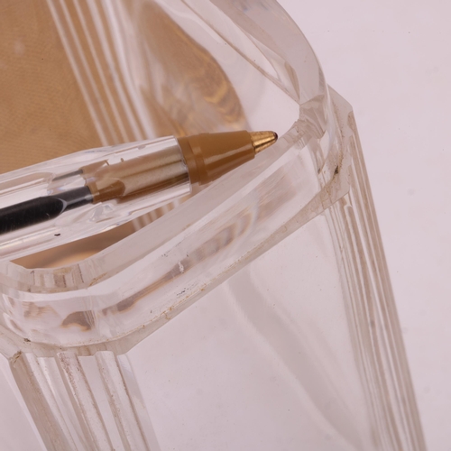 1124 - ASPREY - an Art Deco 18ct gold mounted glass 8-piece dressing table toilet jar set, London 1929, com... 