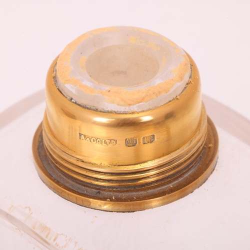 1124 - ASPREY - an Art Deco 18ct gold mounted glass 8-piece dressing table toilet jar set, London 1929, com... 