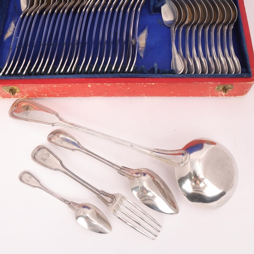 A cased set of Antique French silver Fiddle & Thread pattern flatware ...