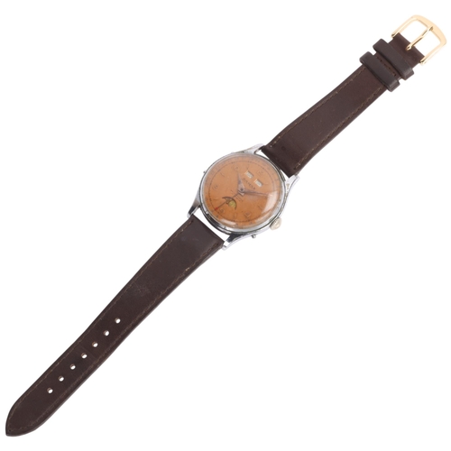 1006 - DAMAS - a Vintage chrome plated triple calendar moonphase mechanical wristwatch, ref. 2404, circa 19... 