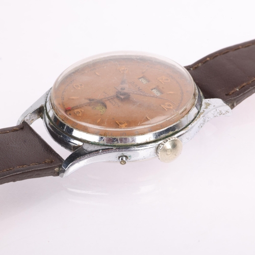 1006 - DAMAS - a Vintage chrome plated triple calendar moonphase mechanical wristwatch, ref. 2404, circa 19... 