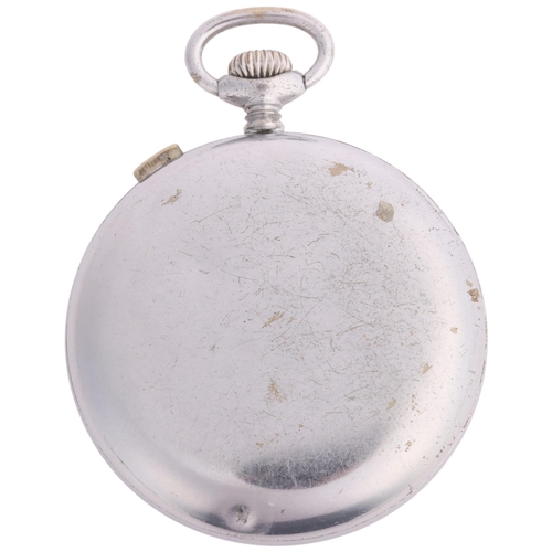 1045 - PIERCE - a Second World War Period chrome plated open-face keyless chronograph pocket watch, silvere... 