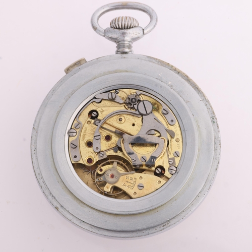 1045 - PIERCE - a Second World War Period chrome plated open-face keyless chronograph pocket watch, silvere... 