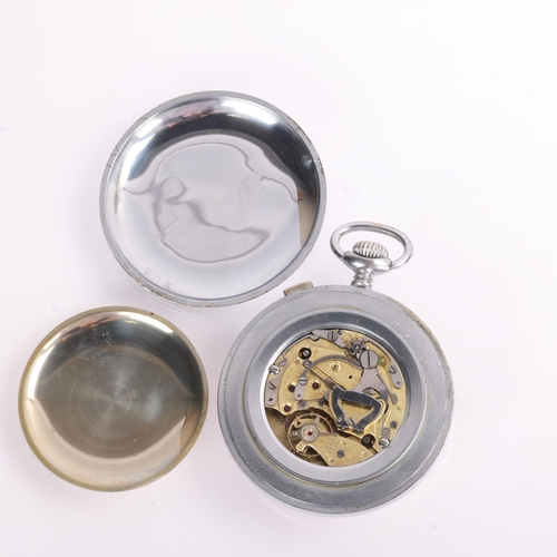 1045 - PIERCE - a Second World War Period chrome plated open-face keyless chronograph pocket watch, silvere... 