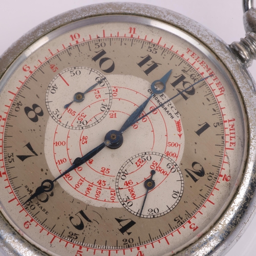 1045 - PIERCE - a Second World War Period chrome plated open-face keyless chronograph pocket watch, silvere... 
